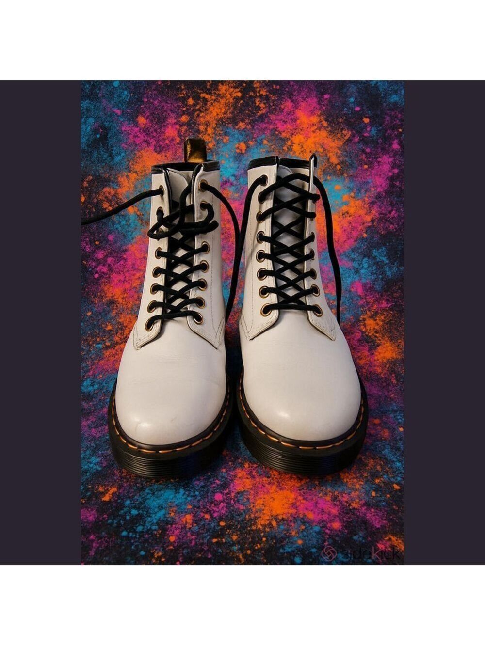 Dr Martens White Combat Boots Womens Size 7 Black Laces